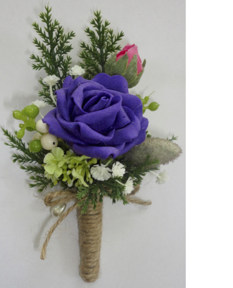 Rustic Style Purple Rose & Mixed Foliage Buttonhole